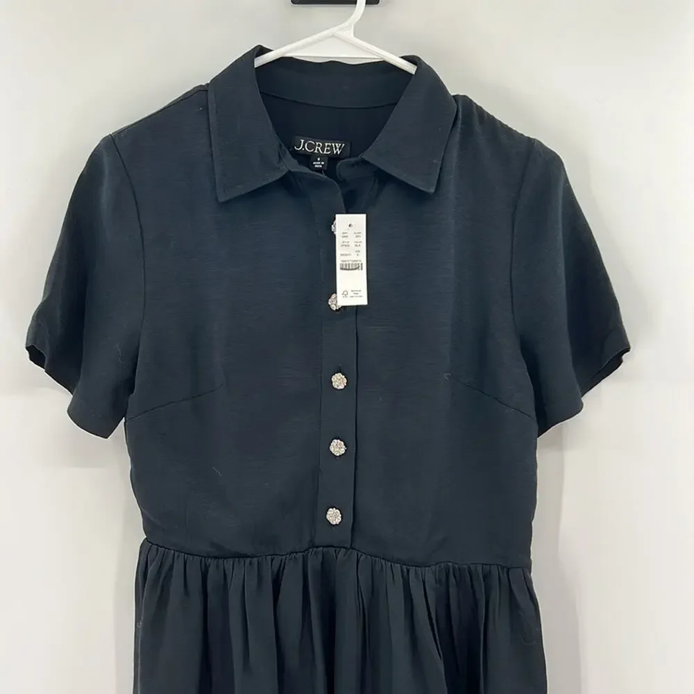 J. Crew Women's Collection shirtdress with jewel buttons - Black - 0 - NWT